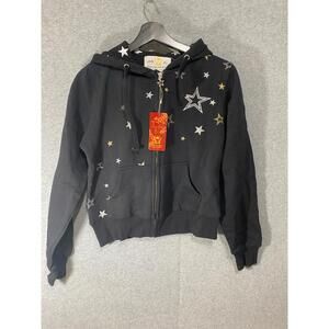 Judy Blue Kids Zipper Hooded Sweatshirt Black gold Stars Size Medium